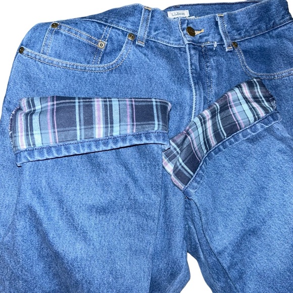 New L.L.Bean women plaid flannel lined original fit high rise jeans size 12 - Picture 3 of 6